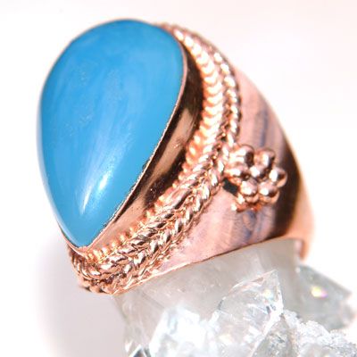 Blå kalcedon smycke ring koppar storlek 8