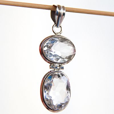 Vit topas två delar smycke hänge i .925 Sterling silver 6 cm