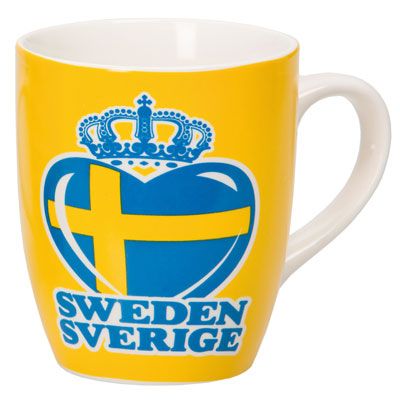 Souvenir mugg Sweden Sverige med svensk krona i svenska färger