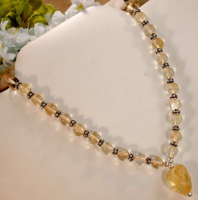 Citrin kristall smycke halsband med vit koppar 45cm