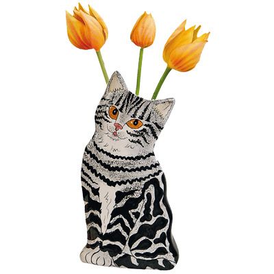 Porslinvas katt svartvit med mönster signerad by Nina Design 23cm