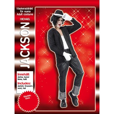 Michael Jackson svart party maskeraddräkt med hatt one size