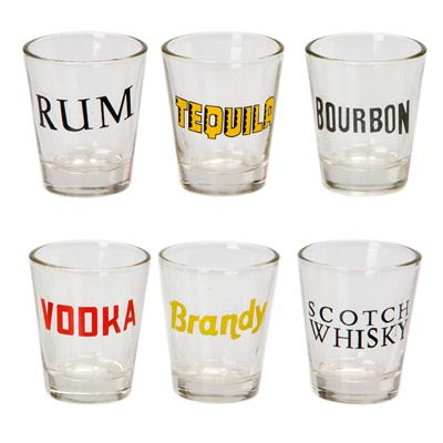 Shotglas med tryck 6 pack rum, tequila, bourbon, vodka, brandy, schotch whisky